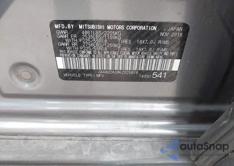 2019 Mitsubishi Outlander Es из США, поврежденный, VIN JA4AD2A38KZ025816